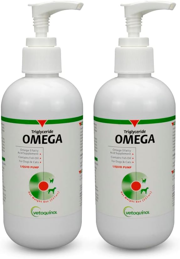 Vetochinol Triglyceride Liquid Omega 3 Supplement voor honden & katten, vloeibare visolie supplement w/EPA en DHA, bevordert huid, jas, gezamenlijke, & immuungezondheid, Omega 3 Visolie voor honden & katten, 8oz, 2 Pack