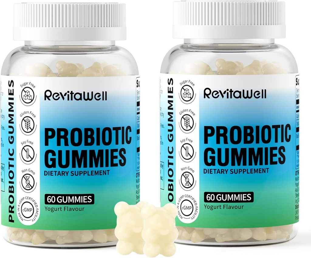 Probiotische Gummies voor de spijsvertering van gezondheid en Gut Health, 3,6 miljard CFU, Suikervrij, Debloat Gummies Probiotica voor kinderen, vrouwen en mannen, Yogurt Flavour, 120 Tellen