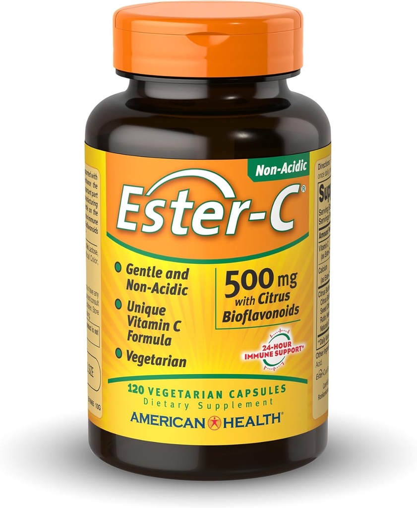 American Health Ester-C 500 mg with Citrus Bioflavonoids - 120 Vegetarian Capsules - 24-Hour Immune Support - Non-GMO, Vegan, Gluten Free - 60 Servings