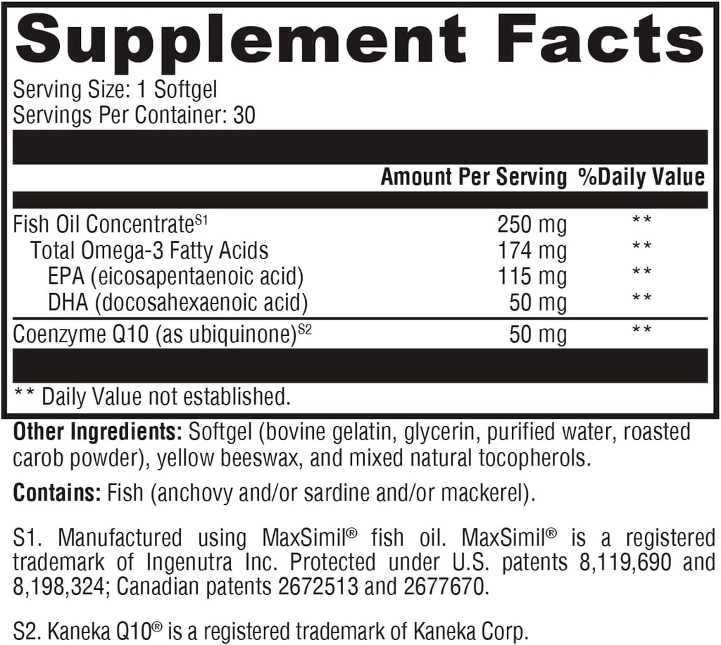 XYMOGEN CoQmax Omega 50 mg - CoQ10 + supplément d'huile de poisson Omega 3 - soutien de santé cardiaque à double action - Coenzyme q10 + huile de poisson spécialisée pour 3X Absorption accrue de DHA de l'EPA (30 Softgels)