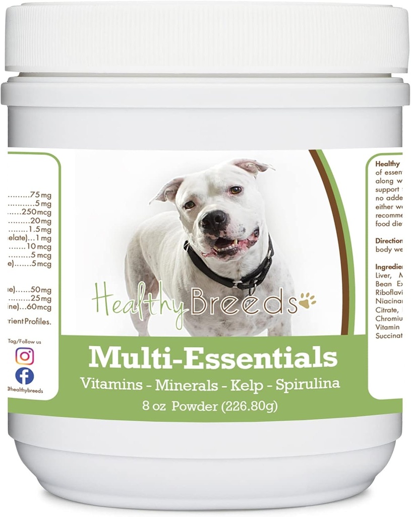 Gezond Ras Pit Bull, White, Multi-Essentials Poeder voor Honden - een ideaal supplement van vitamines, mineralen en antioxidanten voor uw hond - 8 oz