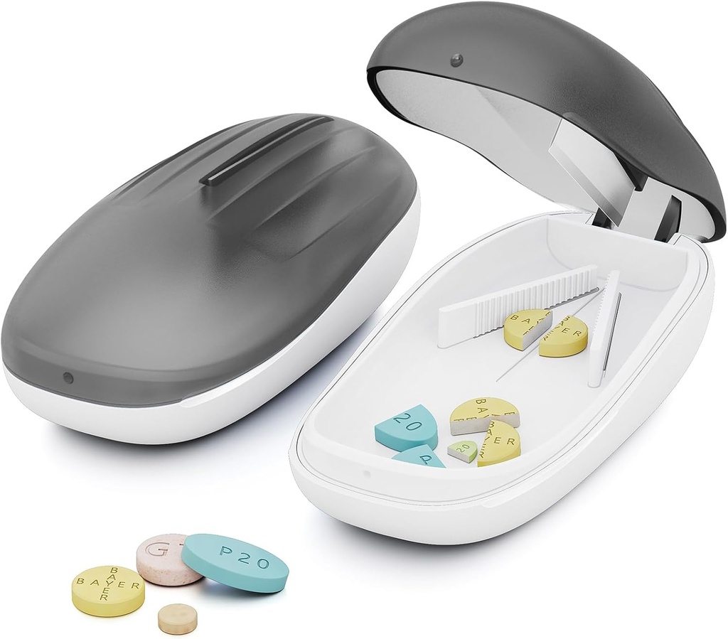 TookMag Pill Cutter Splitter voor kleine en kleine pillen, pil Cutter voor kleine of grote pillen, pil Splitter met roestvrij staal snijmes, zwart