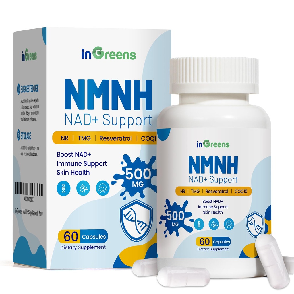 500mg NMNH, NMN Supplement Alternatief met NR, TMG, Resveratrol, COQ10, NAD Supplement, Anti Veroudering, Energie, Boost NAD+ Niveaus, 60 capsules