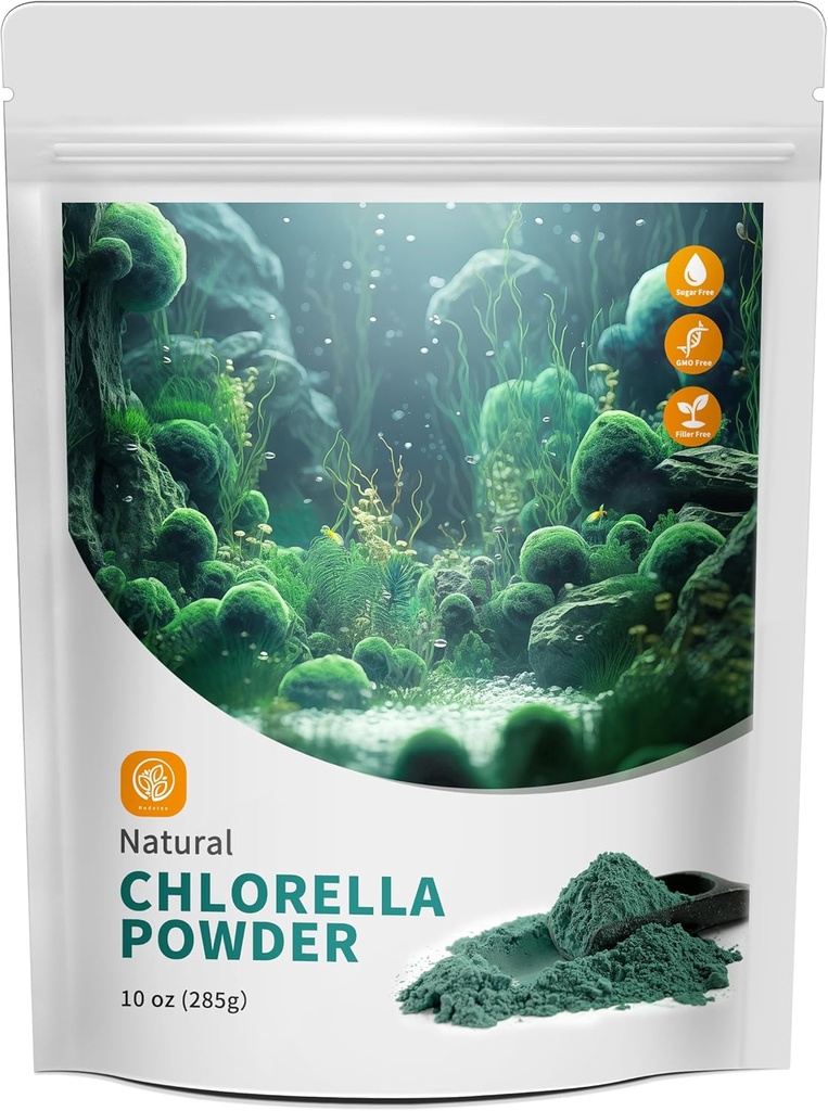 Chlorella Powder Natural met 10 oz - Chlorofyl Poeder, Ondersteunt Immuun Systeem en Lever Functie, Houd Jeugd, Vegan, Rich in Vegan Proteïne en Vitaminen.