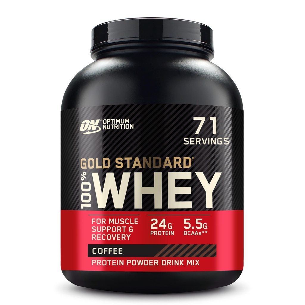 Optimale voeding Gold Standaard 100% Wei Proteïne Poeder, Koffie, 5 Pond (Verpakking mei Vary)