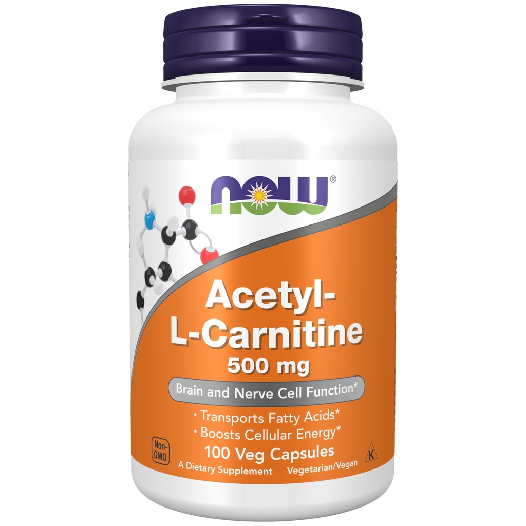 MAINTENANT Suppléments, acétyl-L Carnitine 500 mg, acide aminé, fonction du cerveau et des cellules nerveuses*, 100 gélules