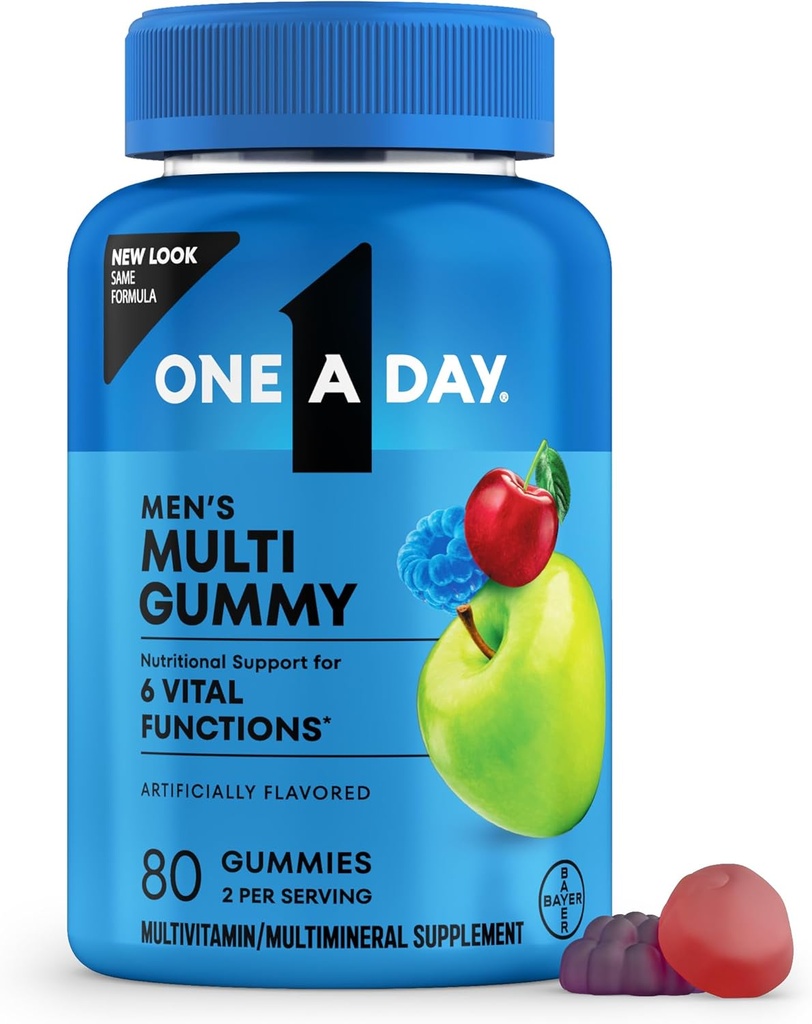 One A Day Heren Multivitaminen Gummies Multivitamine voor mannen met vitamine D, zink, foliumzuur, kauwbare vitamine Gummies, fysieke energie ondersteuning 80 Tel.