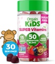 Orgain Kids Suikervrije Multivitamine Gummies, Vegan & Plant Based, 50 Superfoods, 15 Vitaminen en Mineralen, Immuun Ondersteuning en 3g van vezel, gemengde bessen, leeftijden 4+, 1 maand levering (60 Gummies)