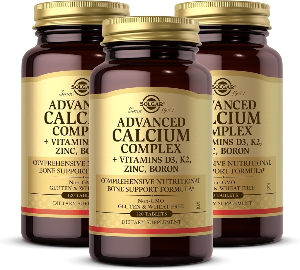 Complexe de calcium avancé de Solgar - 120 comprimés, boîte de 3 - avec zinc, bore, vitamines D3 et K2 - Non-OGM, sans gluten, sans produits laitiers - 90 portions totales