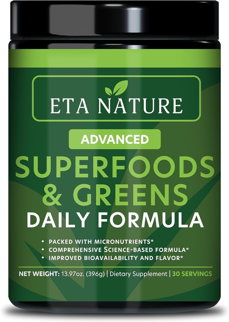 50 Super Greens Poeder - Groenen Superfood Poeder met Fruit en Groenten Supplementen - Supergreens Groen Poeder voor energie, spijsvertering, vitaliteit & Immuniteit - 30 Diners Vegan en Non-GMO