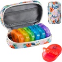 Serfeymi Weekly Travel Pill Organizer 2 keer Een dag AM PM Geupgraded Regenboog Pill Box 7 Dag met Portable Zipper PU leren pil Case, Medicine Organizer voor pillen, Vitaminen, Visolie - Floral 03