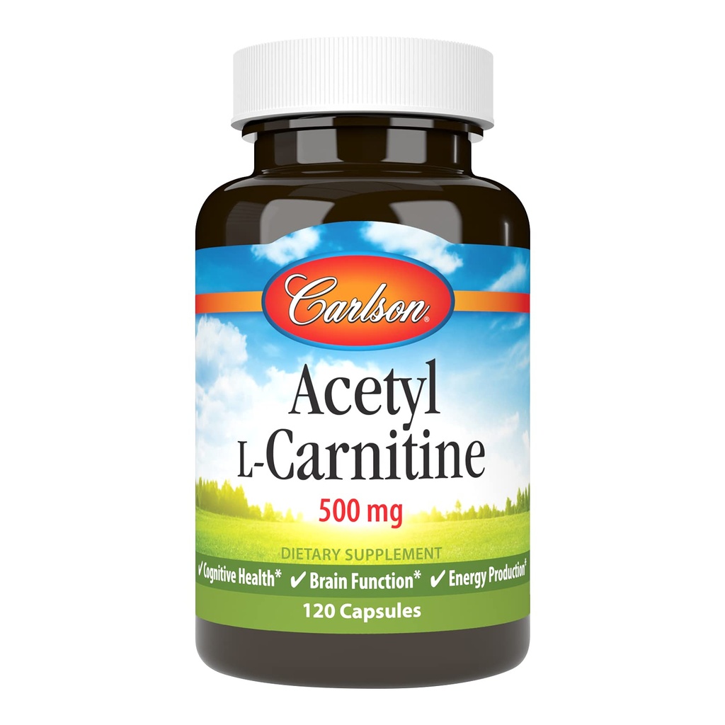 Carlson - Acetyl L-Carnitine, 500 mg, Cognitieve gezondheid, hersenfunctie en energieproductie, 120 capsules