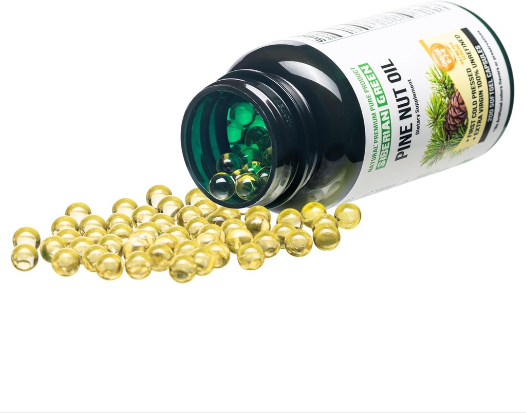 Siberische Groene Pine Nut Olie Capsules 200 Softgels Wild Geoogste Siberië Altai Koud Geperst Ongeraffineerd