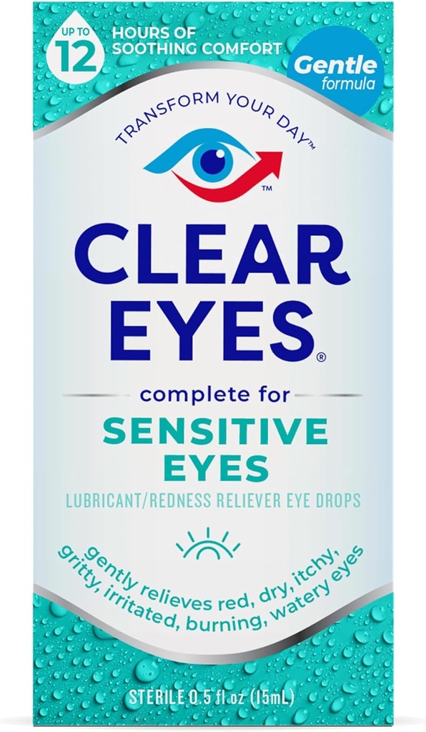 Clear Eyes Gevoelige Ogen Oogdruppels .. Zacht opluchting voor rood, jeukend, droge Ogen, 12 uur rustgevende Comfort, 0.5 Fl Oz