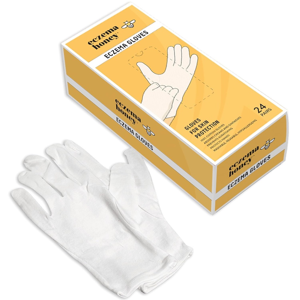 ECZEMA HONEY Premium 100% katoenen handschoenen - Wasbare en herbruikbare nachtdroge handen behandeling - witte katoenen handschoenen voor eczeem (24 Pairs)