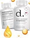 Immune Defense Supplements Vitamin D3 K2 2000IU for Heart Health, Daily Immune Support, Mental Clarity, & Muscle Function - 100 Chewable Tablets