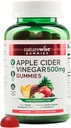 NatureWise Apple Cider Vinegar Gummies - 1000mg ACV per 2 + Vitamine B12 - Pectin Based Vegan, Gluten-Free, Non-GMO - 60 Tellen[30-dagen levering voor 1000mg of 2-maand levering voor 500mg]