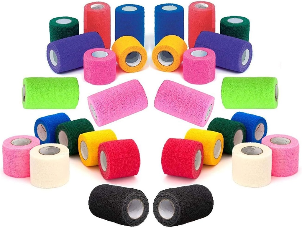 Prairie Horse Supply Vet Wrap Tape Bulk (Assorted Colors) (6 Pack) (4 Inches Wide) Vet Wrap Medical Early Aid Tape Zelfklevend Adherent voor Enkel Pols Sprains en Zwelling