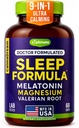 Aide au sommeil à la mélatonine 9-en-1 pour adultes - USA Made, Lab Testé avec la mélatonine 5mg et 108mg Magnésium pour le sommeil - TRAACS, Ashwagandha, racine valériane, GABA, 5HTP, supplément de sommeil à base de plantes, Vegan, 60 capsules