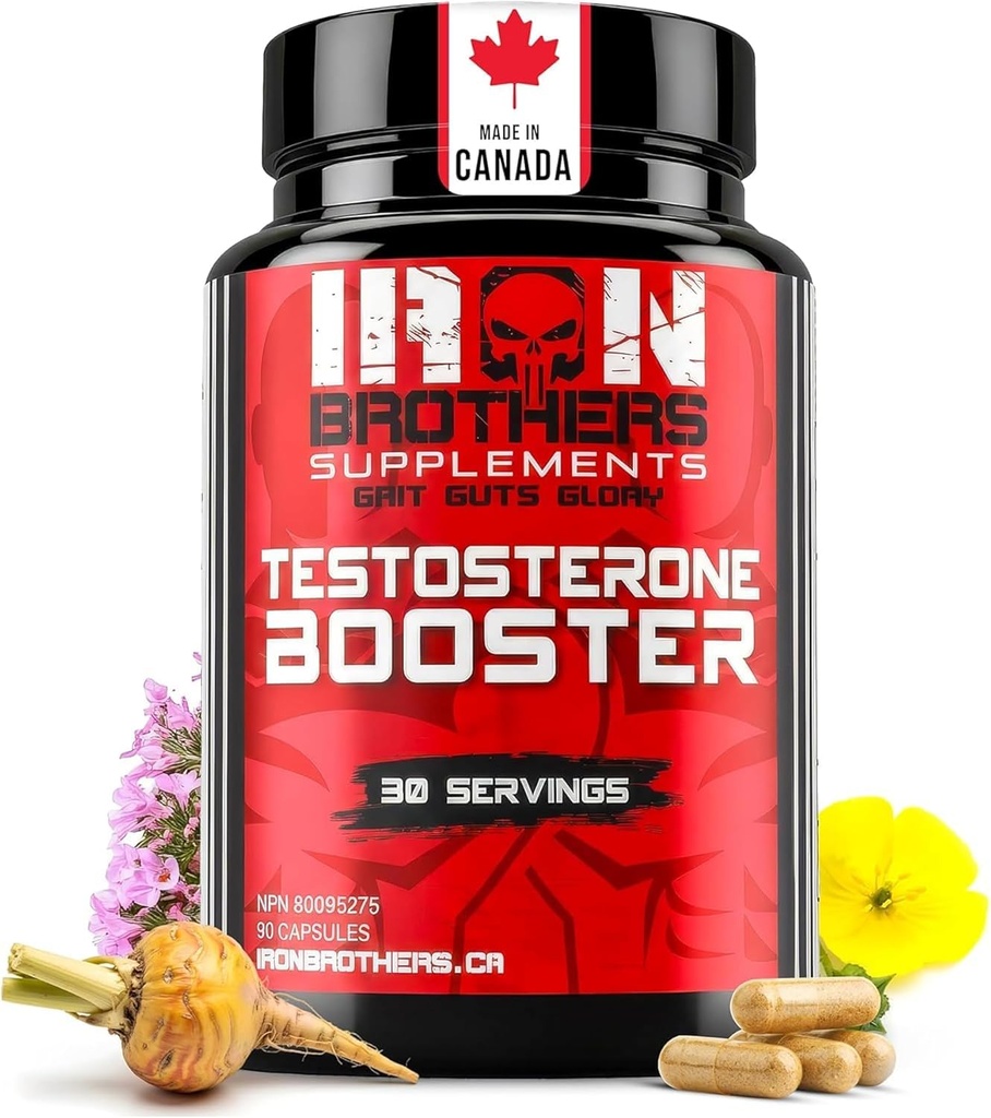 Iron Brothers Suppléments de testostérone Booster pour les hommes, 90 Capsules de testostérone Suppléments pour les hommes pour améliorer la croissance musculaire