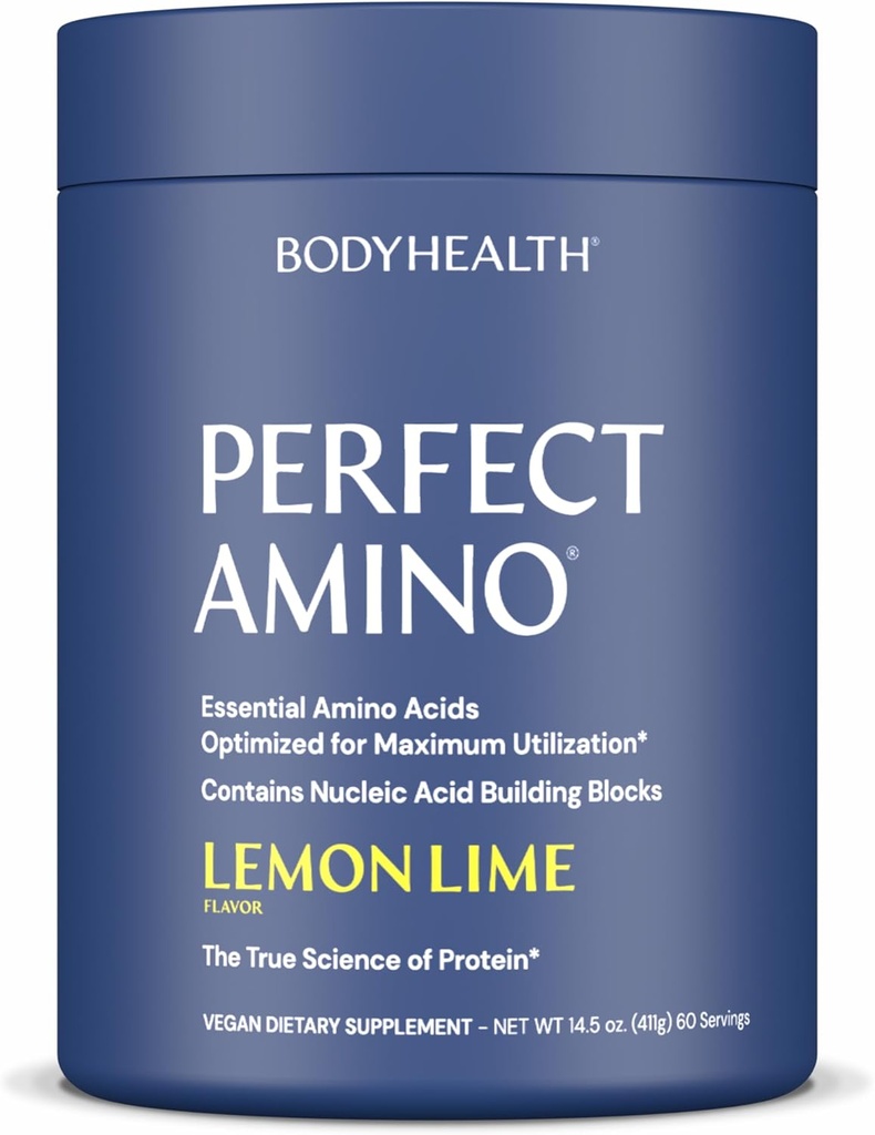 BodyHealth PerfectAmino Powder - BCAA et EAA Powder for Pre and Post Workout - Acide Amino boisson énergétique pour les hommes et les femmes pour soutenir le muscle maigre et la récupération - Citron Lime - 60 portions