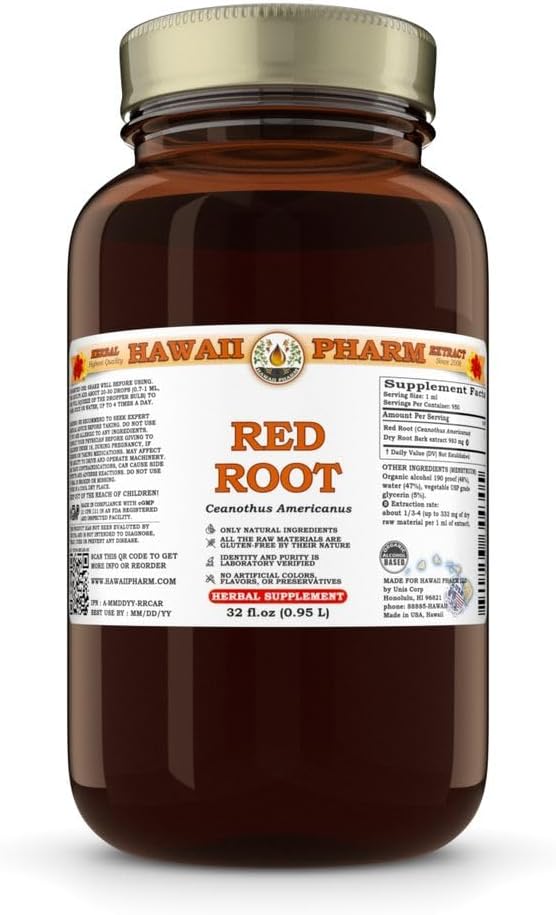 Hawaii Pharm Red Root Extract, Tinctuur voor hart en lymfatische Wellness, bevordert spijsvertering Comfort, Aids Ontgifting, Ondersteunt Gut Balance en Nutrient Absorptie - 32 fl.oz