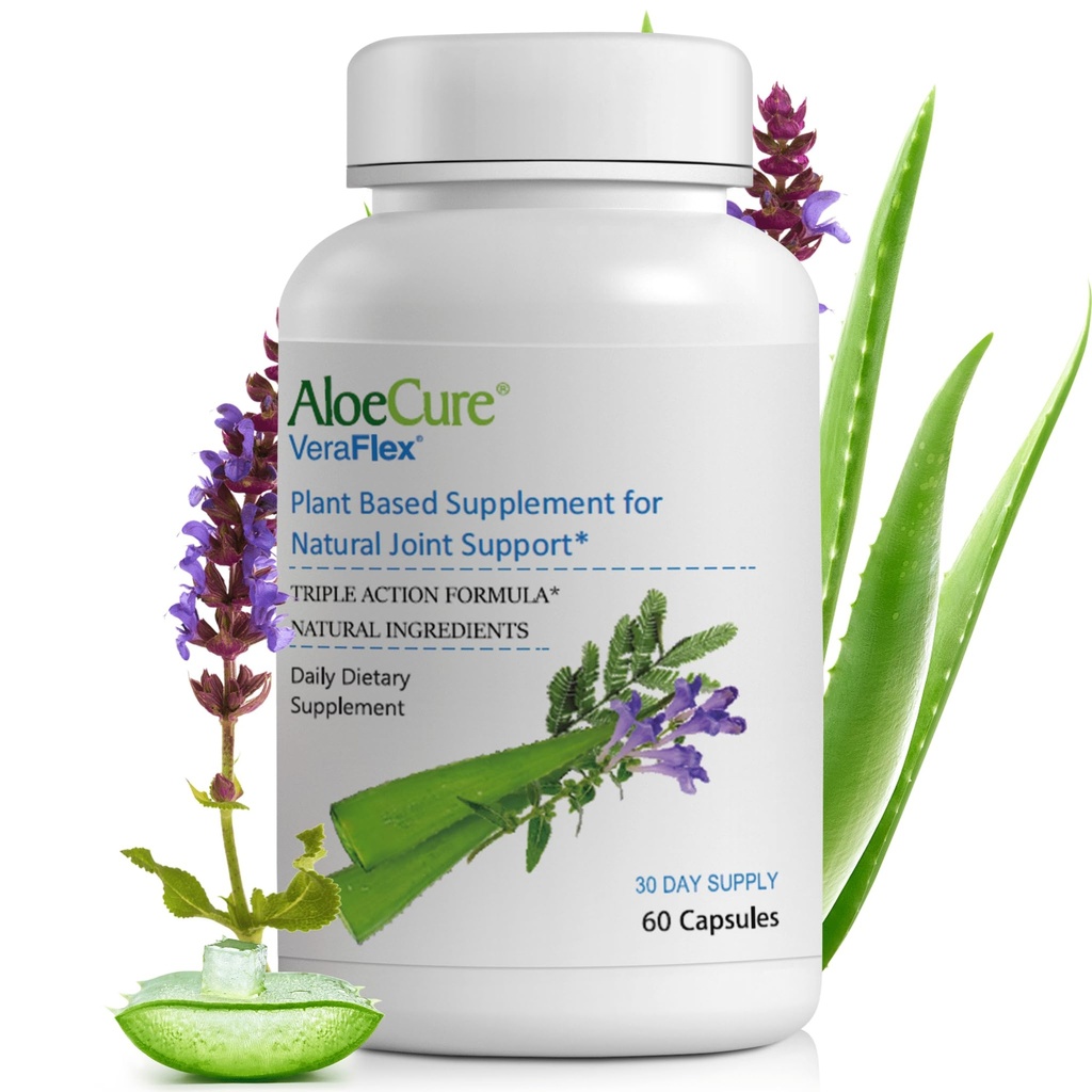 AloeCure VeraFlex complément de santé naturel avec Aloe Vera biologique USDA - Capsules à base de plantes pour soutenir le confort, la mobilité et la flexibilité - Formule tout naturel, 60 Capsules