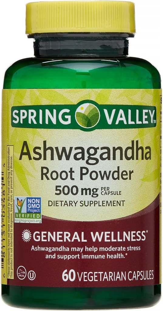 IKJ Ashwagandha Root Powder General Wellness Dieetsupplement Vegetarische Capsules, 500 mg, 60 Tellen