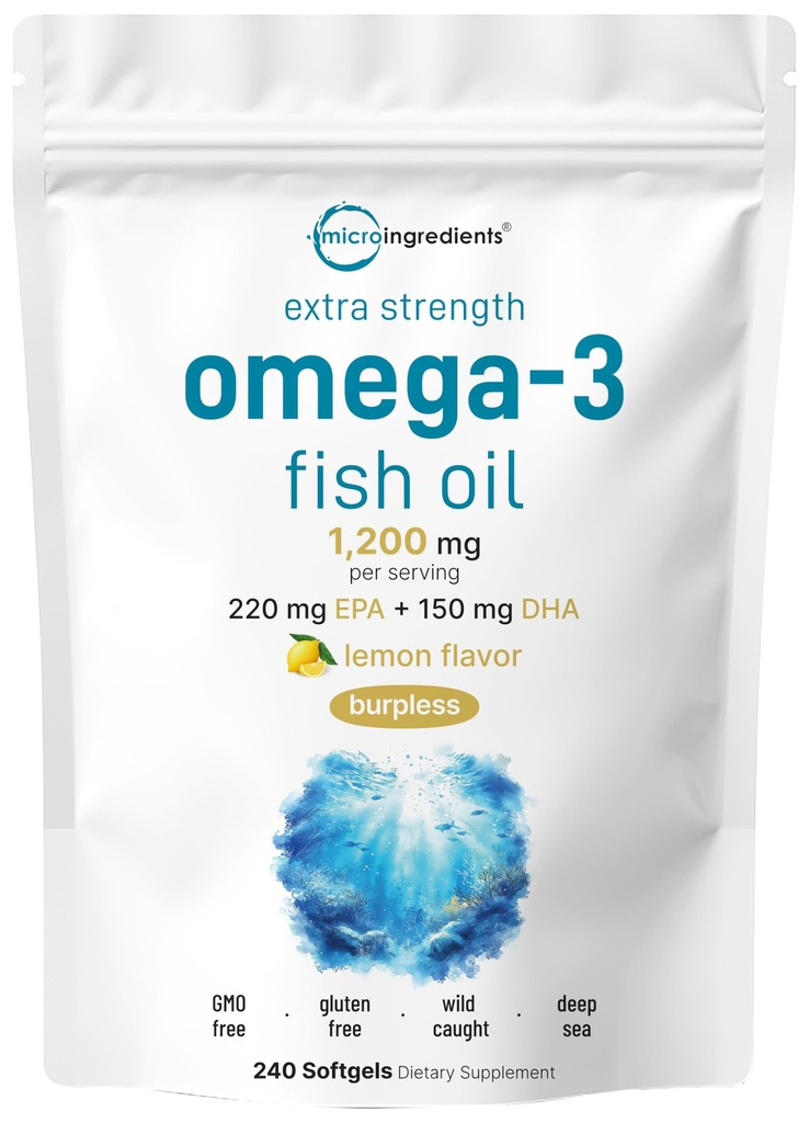 Micro ingrédients Extra Strength Omega 3 suppléments huile de poisson 1 200mg par portion, 240 Softgels