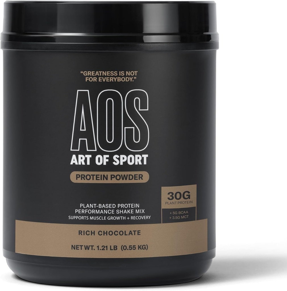 Kunst van Sport 30g Proteïnepoeder, Chocolade, Proteïne voor Atleten, Planten, Zuivel en Glutenvrij, 0g Suiker, 5g BCAA, 3,5g MCT, 1.21lb bad