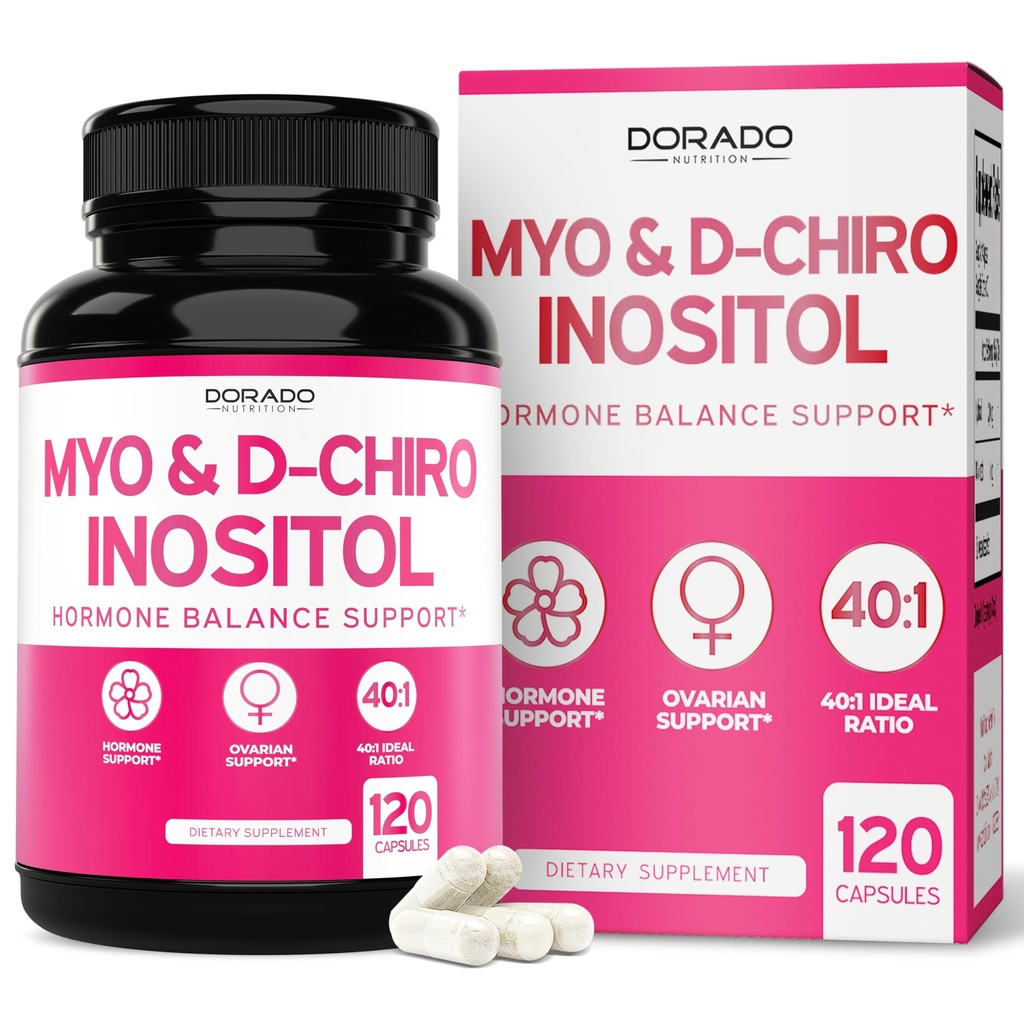 Myo-Inositol & D-Chiro Inositol Supplement voor vrouwen (120 Capsules, 2050mg Per Serving Ideal 40:1 Ratio Myo Inositol) Hormone Balance for Women - Third Party Tested, Vegan Safe & USA Made - 120 Count
