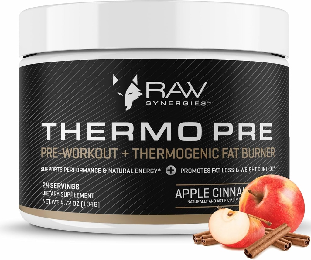 Thermo pre - fitness ondersteuningssupplement voor actieve levensstijlen - pre-workout thermogene en metabolische ondersteuning - plantaardige, natuurlijke ingrediënten - appel kaneel - 24 porties