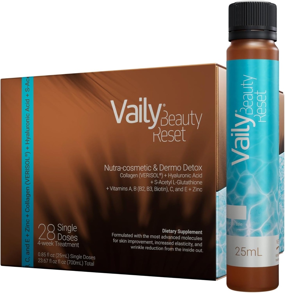 Beauty Reset voor Dermo-Detox - Liquid Collageen Supplement Drank voor vrouwen en mannen met Hyaluronzuur, L-glutathion, Biotine, Vitaminen en Zink voor de huid te bestrijden Cellulitis & rimpels - 23,67 Fl oz