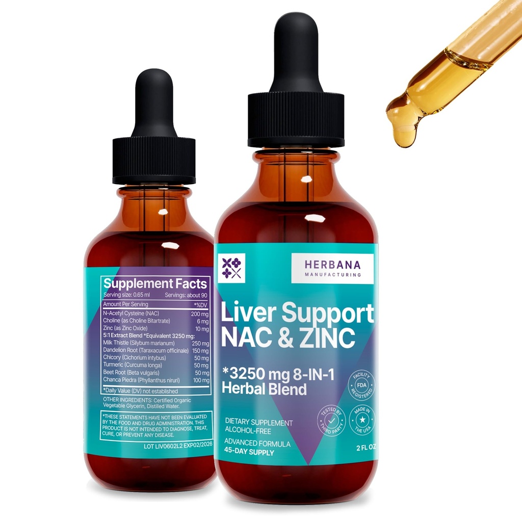 Leverondersteuning & NAC, zink - 2 fl oz Liquid Drops with Milk Thistle, Dandelion Root, Chicory, Kurkuma, Beet Root, Chanca Piedra - Leverreiniging & Detox Supplement