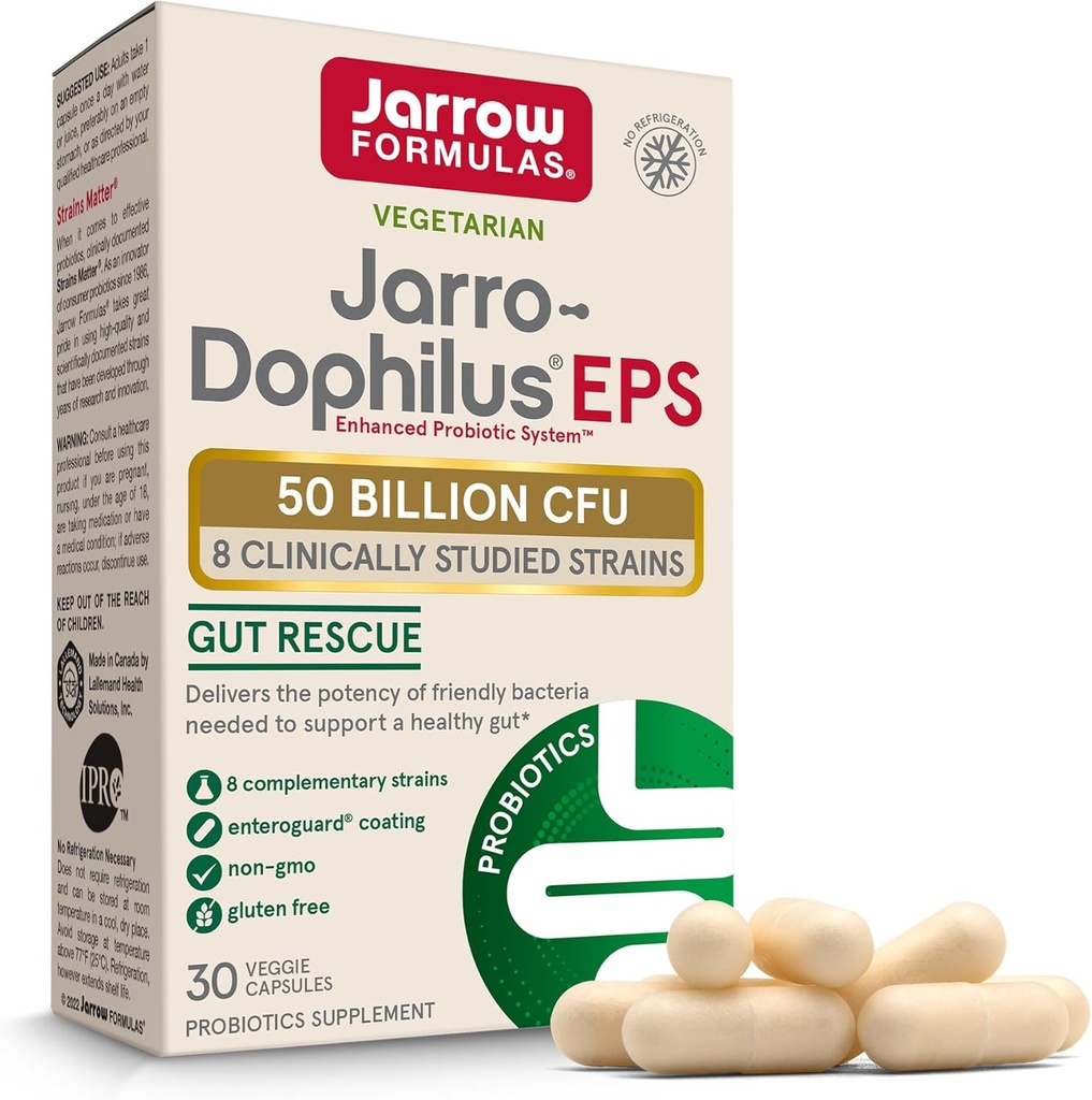 Jarrow Formulas Jarro-Dophilus EPS - 50 miljard Organismen per portie - 30 Enteric Coated Veggie Caps - Multi-Strain Probiotic - Intestinal & Immune Health - Tot 30 porties
