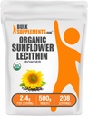 BulkSupplements.com Organic Sunflower Lecithin Powder - Sunflower Lecithin Supplement, Nutritional Supplement, Food Grade - Vegan & Gluten Free, 2.4g per Serving, 500g (1.1 lbs) (Pack of 1)