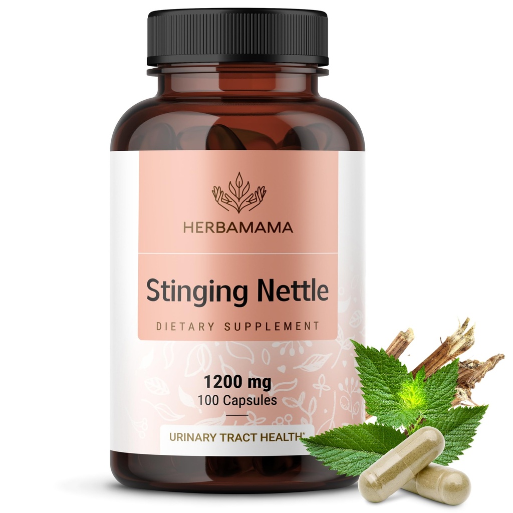 HERBAMAMA Stingerende Netel Capsules - 1200mg Stingerende Netel Wortel Extract voor Urinaire Tract Ondersteuning - Vegan, Non-GMO Urtica Dioica Supplement