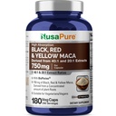 NusaPure Maca Root Black, Red, Yellow 20,000mg - 180 Vegan Capsules (Vegan,Non-GMO, Glutenvrij) Bioperine