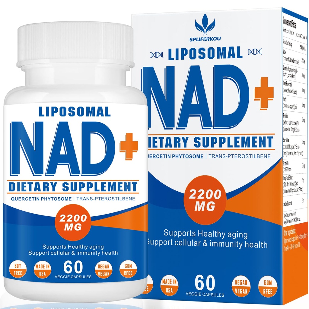 2200 mg liposomaal NAD+ Supplement - Verbetert Cell Energy & Aging Defese, 60 capsules