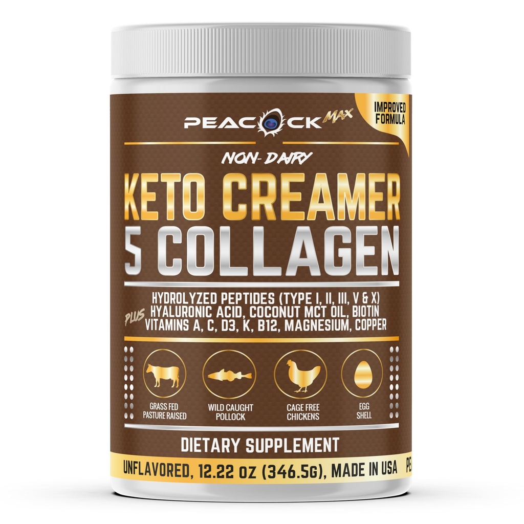 Collageen Keto Coffee Creamer Powder 12.2 oz - Gehydrolyseerde Collageen Peptiden met Coconut MCT Oil, B12, Magnesium, Unflavored Protein Powder, Sugar Free Coffee Creamer for Smoothies & Baking