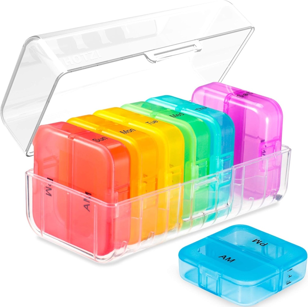 Daviky Weekly Pill Organisateur 2 fois par jour, Médecine Am Pm Pill Organisateur 7 jours, Grand voyage Boîte à pilules de vitamine deux fois par jour, Supplément quotidien Organisateur Distributeur de contenants de pilules Gros Cas de médicaments