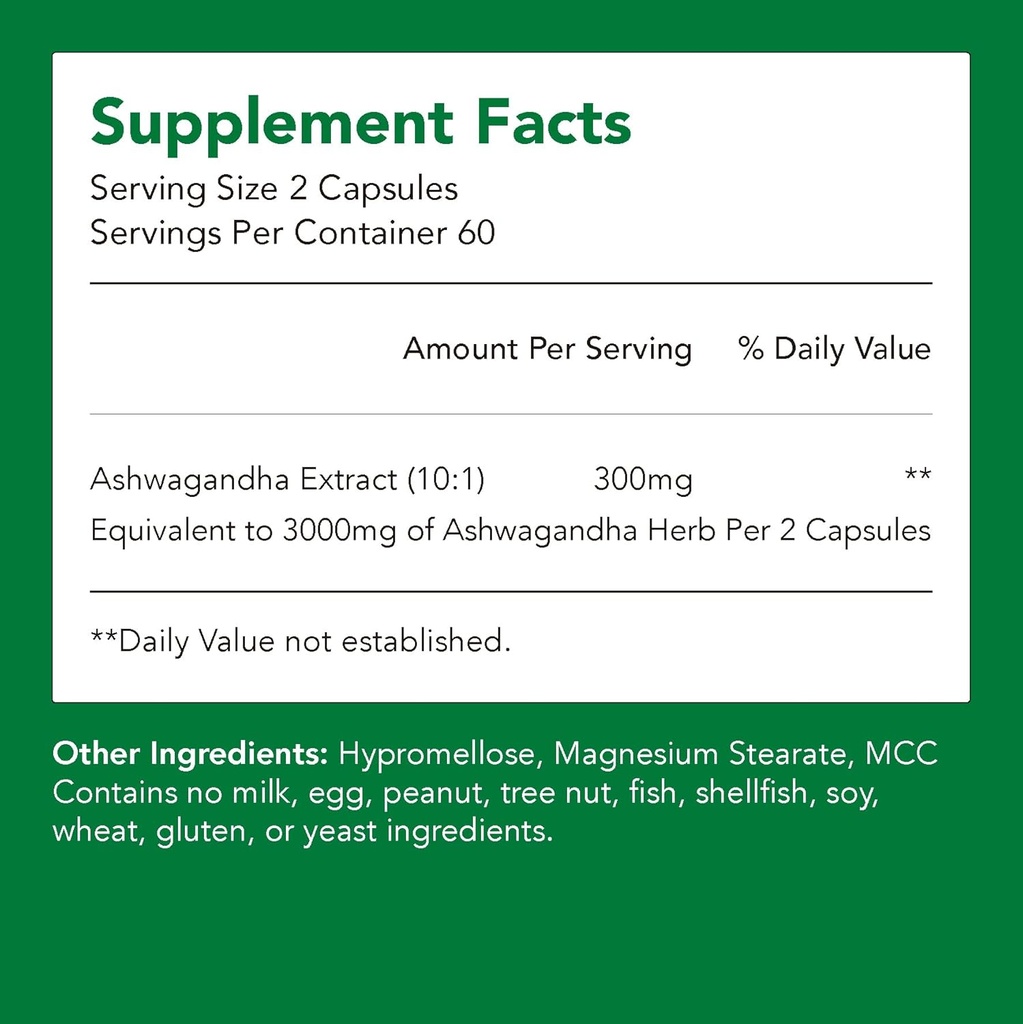 Suppléments bio Ashwagandha : 150 mg d'extrait = 1500 mg d'herbe (1 Capsules-120 - 2mo d'approvisionnement)