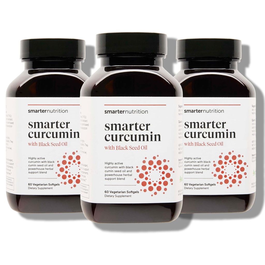 Nutrition plus intelligente Curcumin Softgels - Vegan High Absorption 400 mg Curcumin Supplément normalisé à 95 % tétrahydrocurcuminoïdes + huile de graines noires et gingembre pour la santé articulaire et immunitaire - 180 Ct