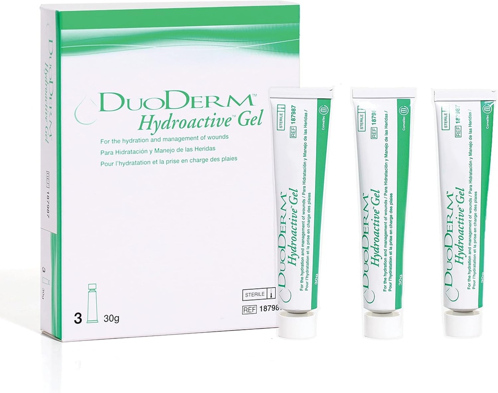 ConvaTec DuoDERM Hydroactive Sterile Gel, 30 Gram Tube voor het beheer van gedeeltelijke en volledige dikte Wonden, Aids Autolytic Debridement, 187987, Doos van 3 Tubes