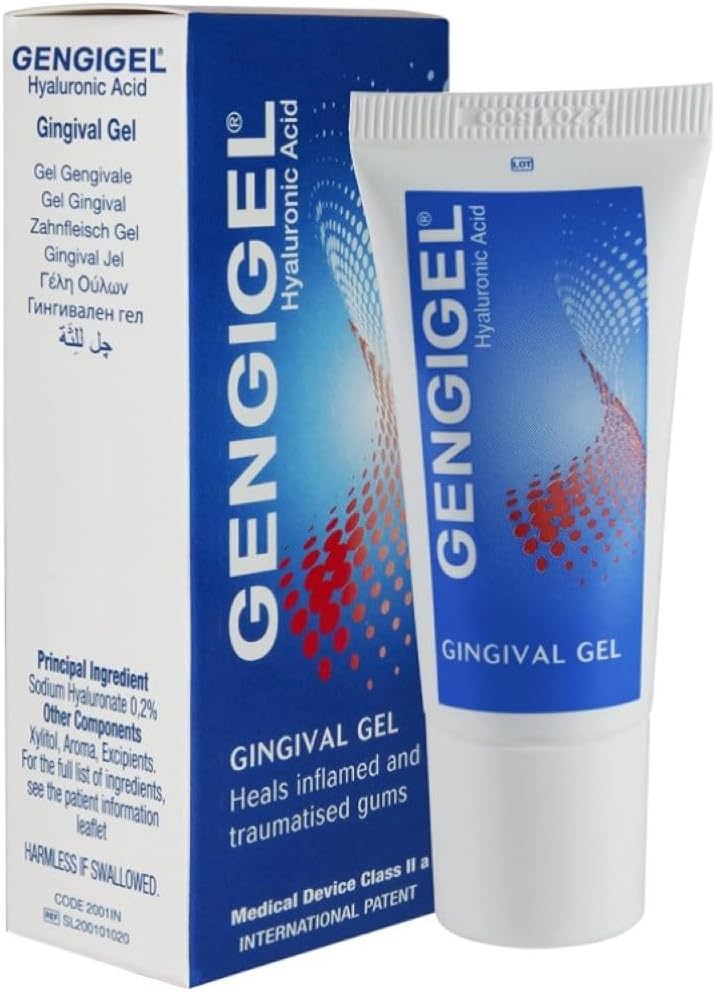 Gengigel Acide hyaluronique Gel oral pour la bouche et l'ourlet (20ml), Irritation apaisante, favorise la guérison naturelle et protège tissu oral délicat, pas de parabène ou de SLS, végétalien et casher