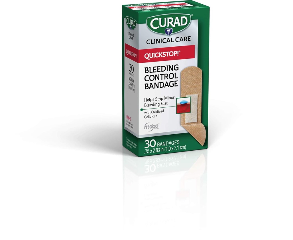 Curad Quickstop Flex-Fabric Bandages, Quickstop Bleeding Control Technology, 0.75" x 2.83," 30 Count (Pack of 3)