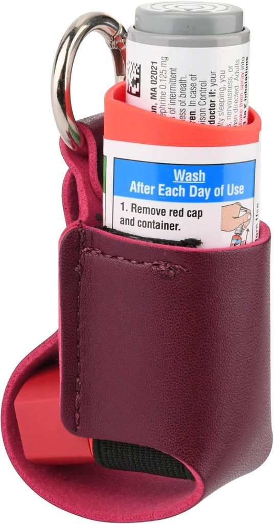 Porte-clés de voyage en cuir de microfibre durable pour enfants et adultes, porte-clés de voyage en cuir d'inhalateur pour enfants et adultes, inhalateur non inclus (rouge)