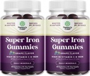 Gommies de fer extra-forts pour les femmes et les hommes - Potent 45mg par portion Supplément de fer à croquer pour les femmes et les hommes avec une absorption plus élevée de vitamine C - Gommy adulte (60 portions)