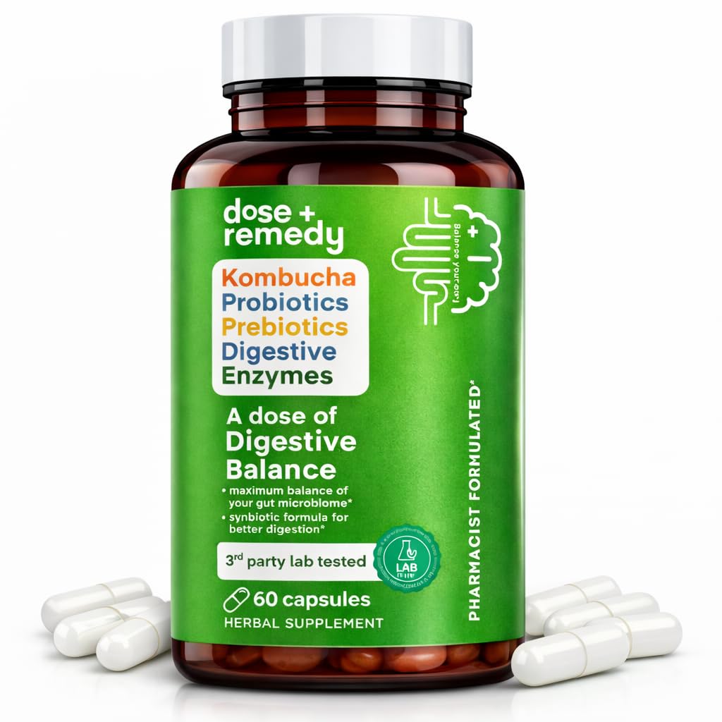 Een dosis van Digestieve Balance-Gut Health Supplement-USDA-Kombucha, 7 Probiotische Strains en Prebiotica voor Microbiome-Digestieve Enzymen voor Digestie-Bloating Relief voor Vrouwen en Mannen