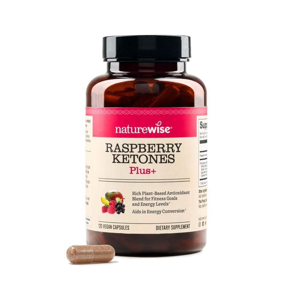 NatureWise Raspberry Ketones Plus - w/ Green Tea Extract, Cayenne Pepper, & Acai Berry - Ondersteunt Antioxidant Health, Energieniveaus, Weight Goals - Vegan & Gluten-Free - 120 Capsules[120-Day Supply]